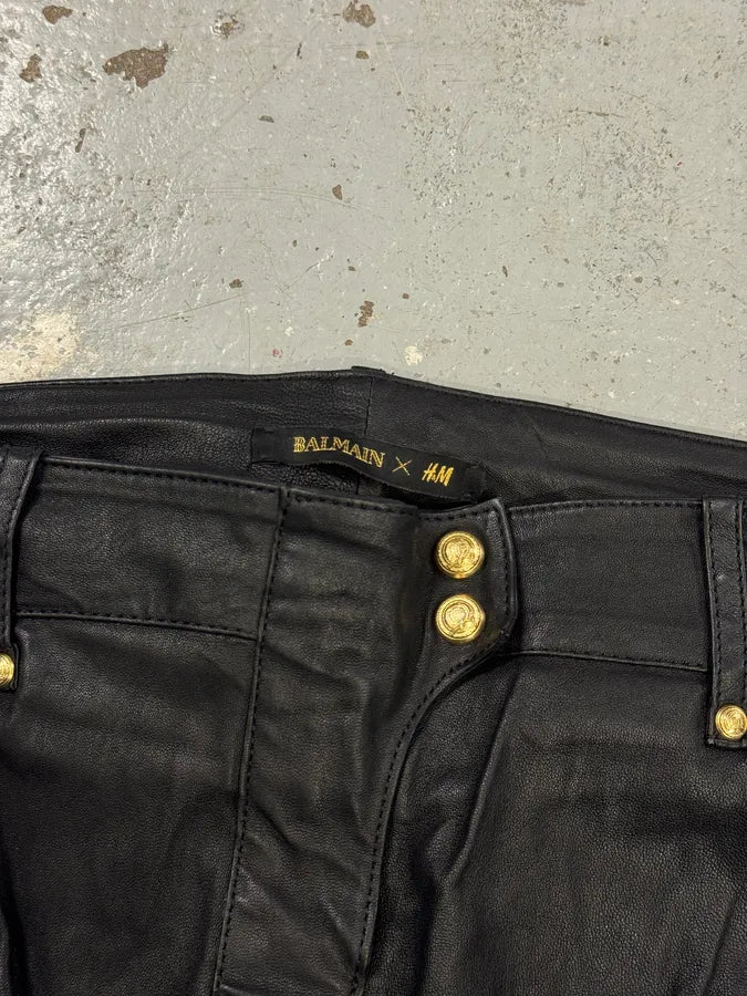 2015 Balmain H&M Black Leather Biker Pants by Olivier Roustaing STfDwVO 7