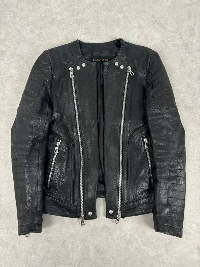 2015 Balmain H&M Black Leather Horpist Avant-Garde Rock Jacket rscNkzX 0
