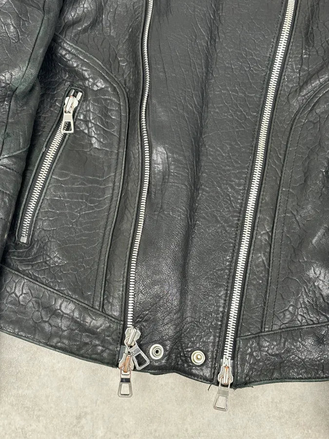 2015 Balmain H&M Black Leather Horpist Avant-Garde Rock Jacket rscNkzX 8