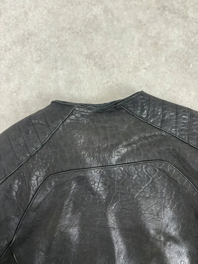 2015 Balmain H&M Black Leather Horpist Avant-Garde Rock Jacket rscNkzX 5
