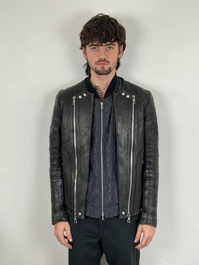 2015 Balmain H&M Black Leather Horpist Avant-Garde Rock Jacket rscNkzX 1