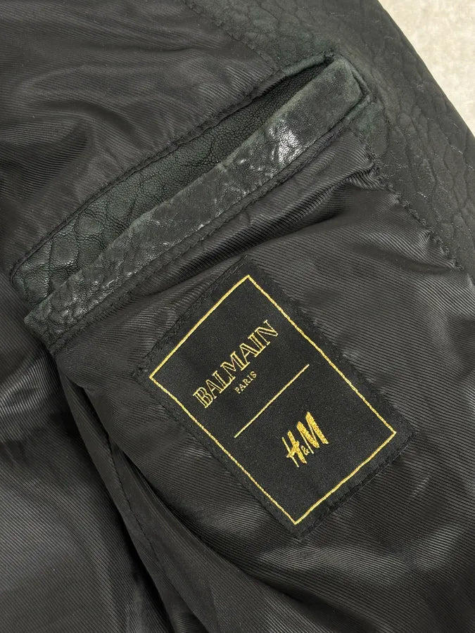 2015 Balmain H&M Black Leather Horpist Avant-Garde Rock Jacket rscNkzX 10