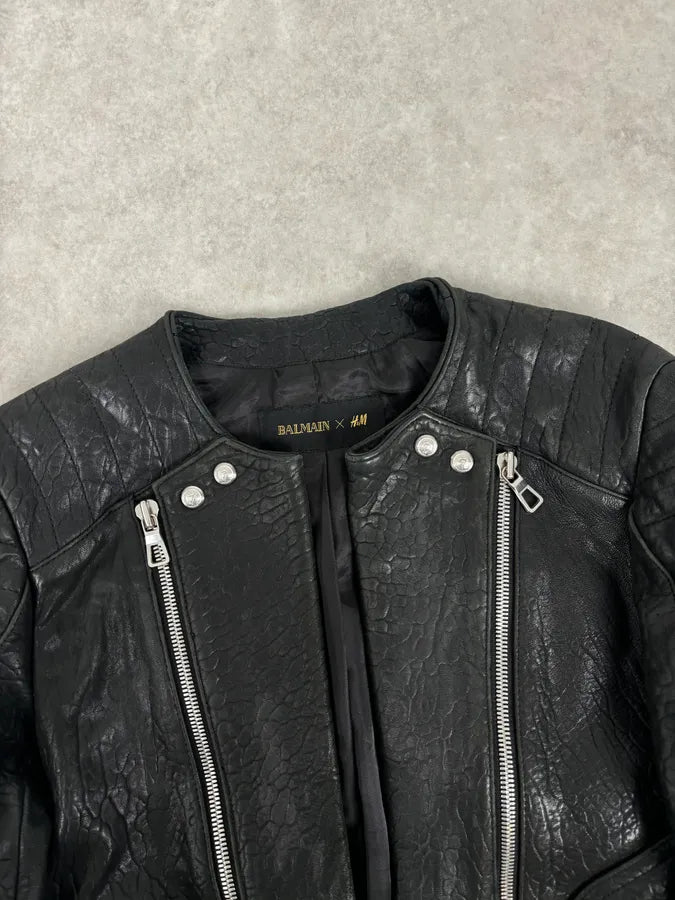 2015 Balmain H&M Black Leather Horpist Avant-Garde Rock Jacket rscNkzX 7