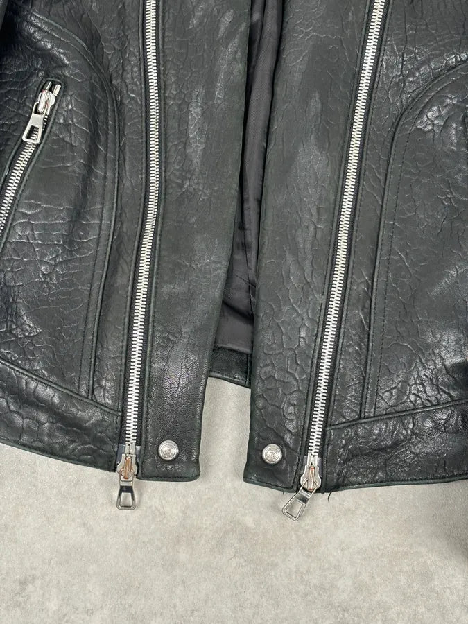 2015 Balmain H&M Black Leather Horpist Avant-Garde Rock Jacket rscNkzX 9