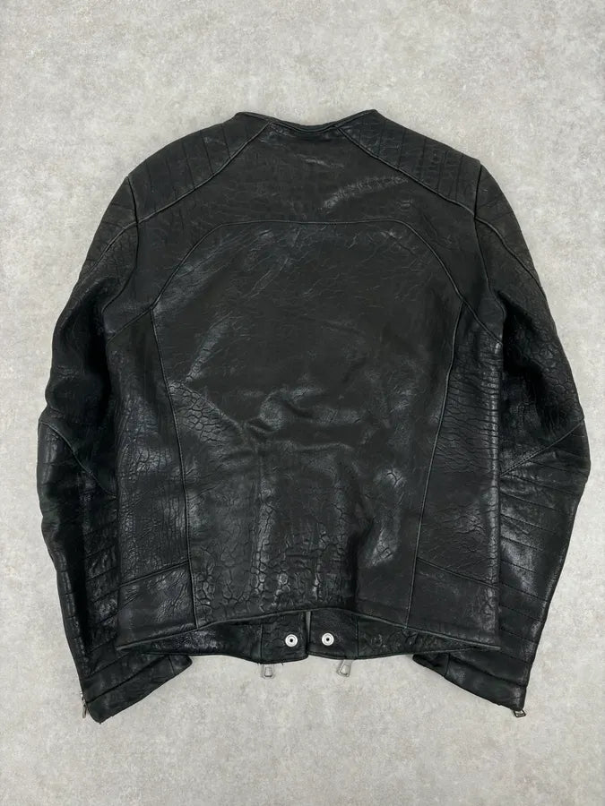 2015 Balmain H&M Black Leather Horpist Avant-Garde Rock Jacket rscNkzX 4