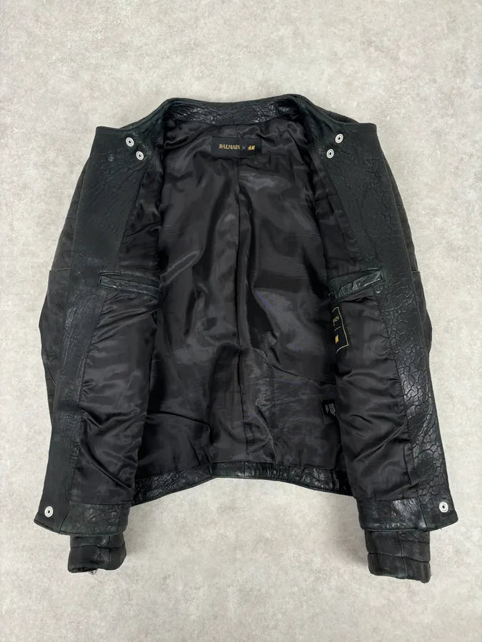2015 Balmain H&M Black Leather Horpist Avant-Garde Rock Jacket rscNkzX 6