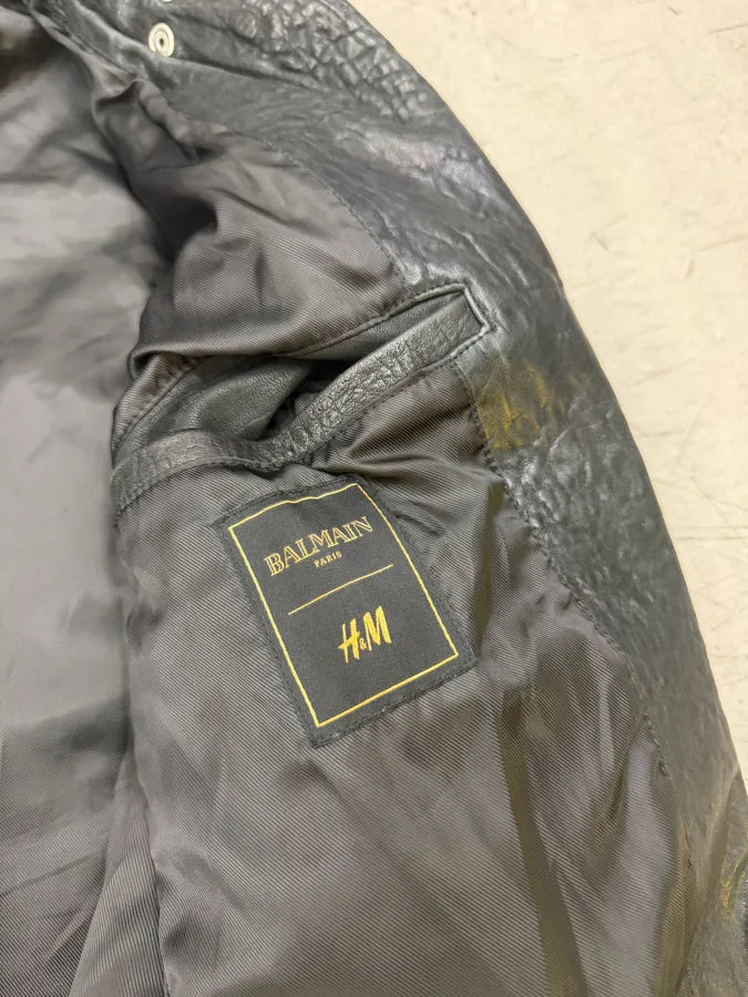 2015 Balmain H&M Black Leather Perfecto Biker Jacket hnuExfL 12