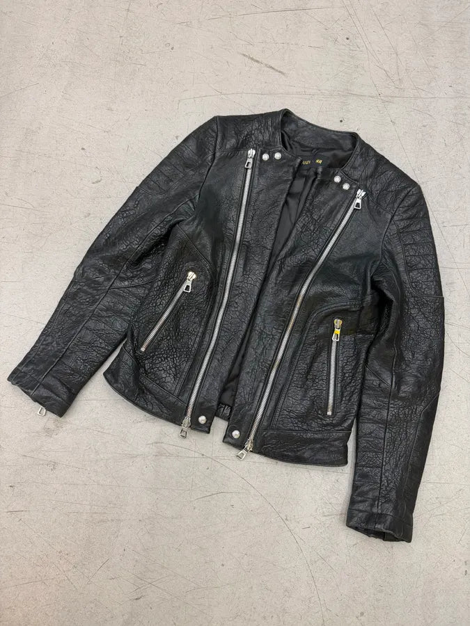2015 Balmain H&M Black Leather Perfecto Biker Jacket hnuExfL 6