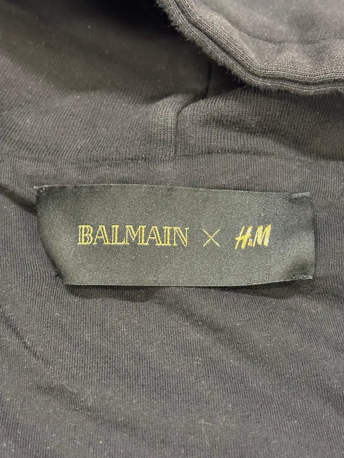 2015 Balmain H&M Black Padded Leather Hybrid Zip-up Sweatshirt GFmjdxU 8