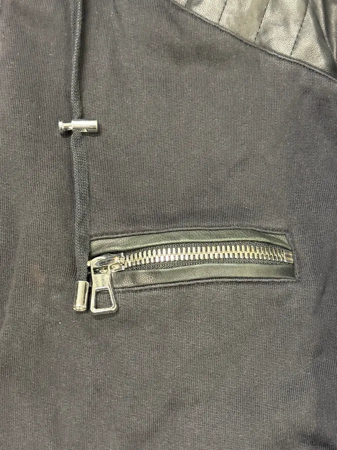 2015 Balmain H&M Black Padded Leather Hybrid Zip-up Sweatshirt GFmjdxU 7