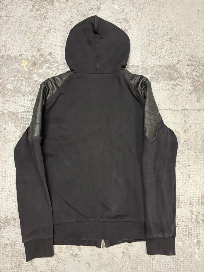 2015 Balmain H&M Black Padded Leather Hybrid Zip-up Sweatshirt GFmjdxU 5