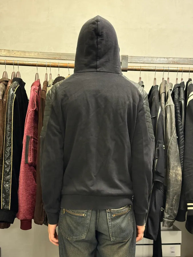 2015 Balmain H&M Black Padded Leather Hybrid Zip-up Sweatshirt GFmjdxU 2