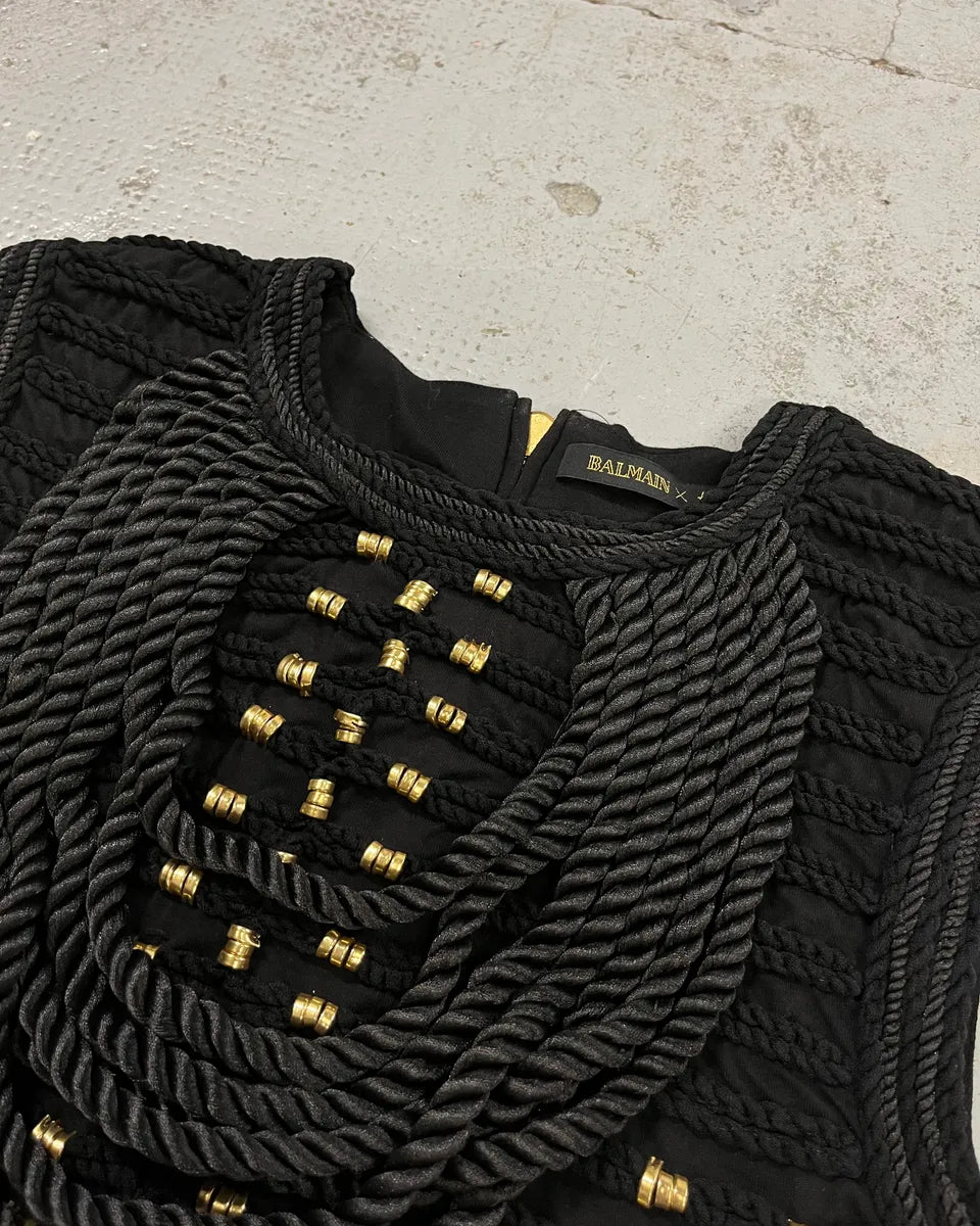 2015 Balmain H&M Gold-Beaded Black Tank Top jZzrQLl 5