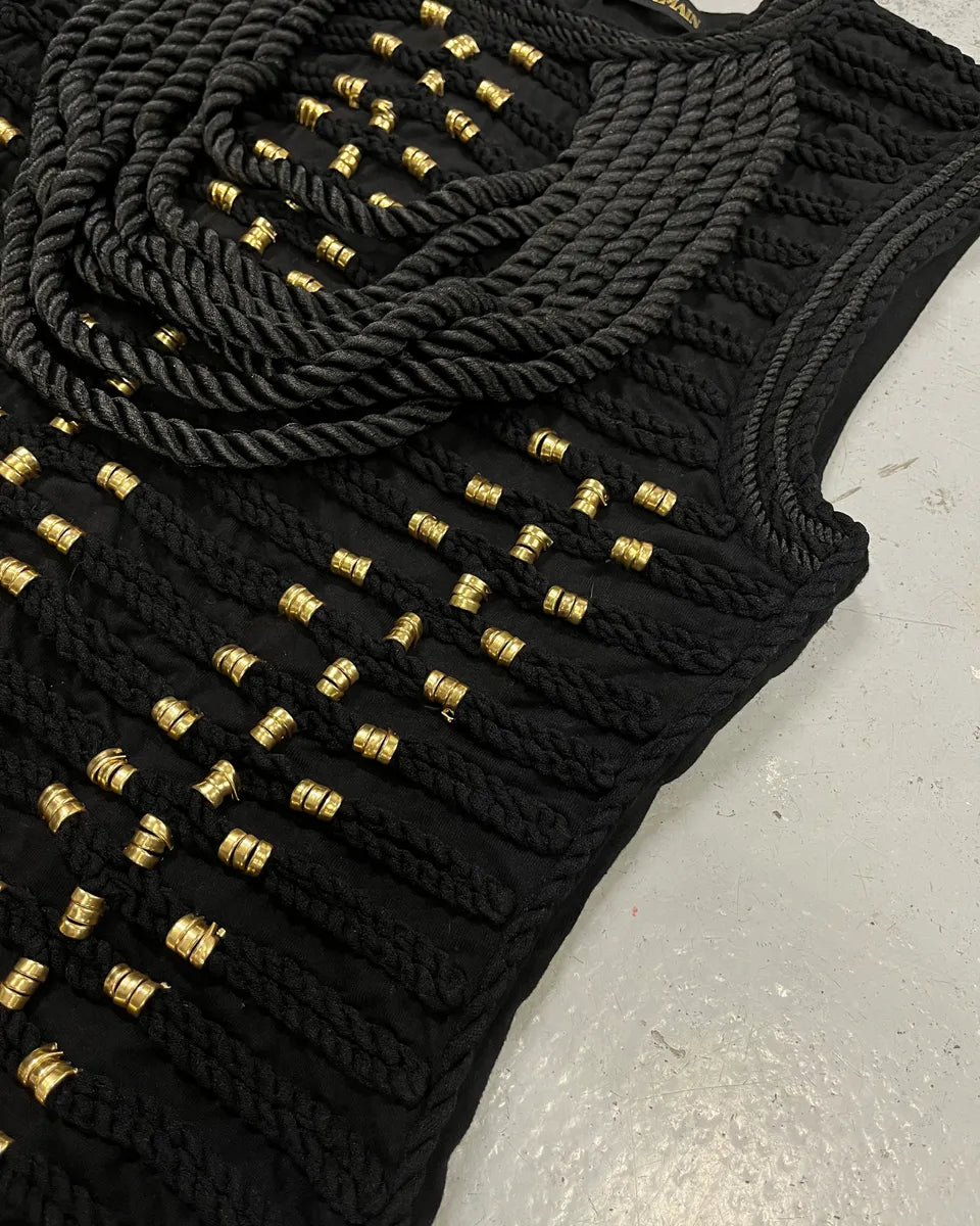 2015 Balmain H&M Gold-Beaded Black Tank Top jZzrQLl 6