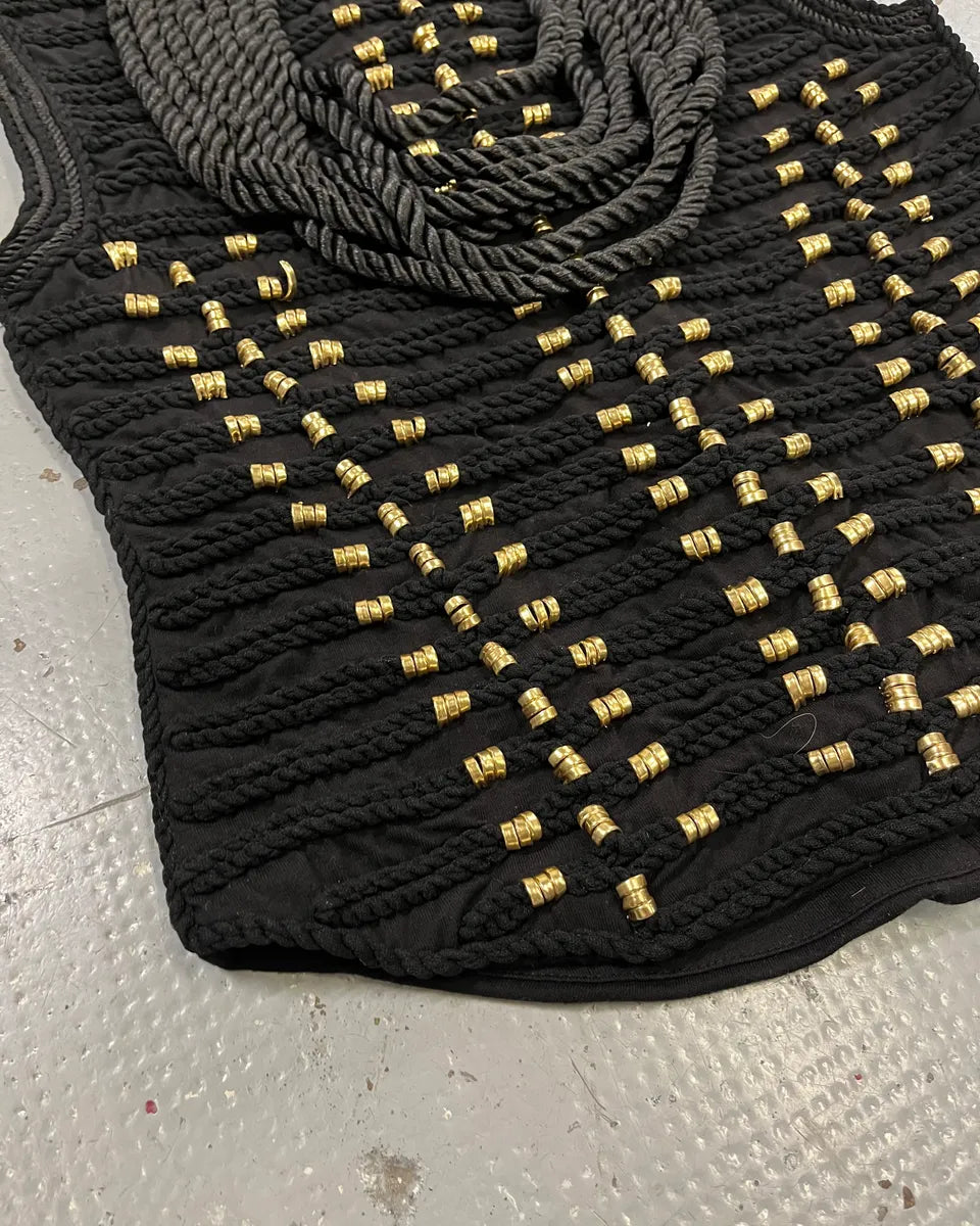 2015 Balmain H&M Gold-Beaded Black Tank Top jZzrQLl 7