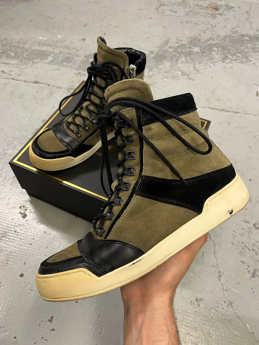 2015 Balmain H&M Khaki Suede Lace-Up Sneakers cIxLSXg 0