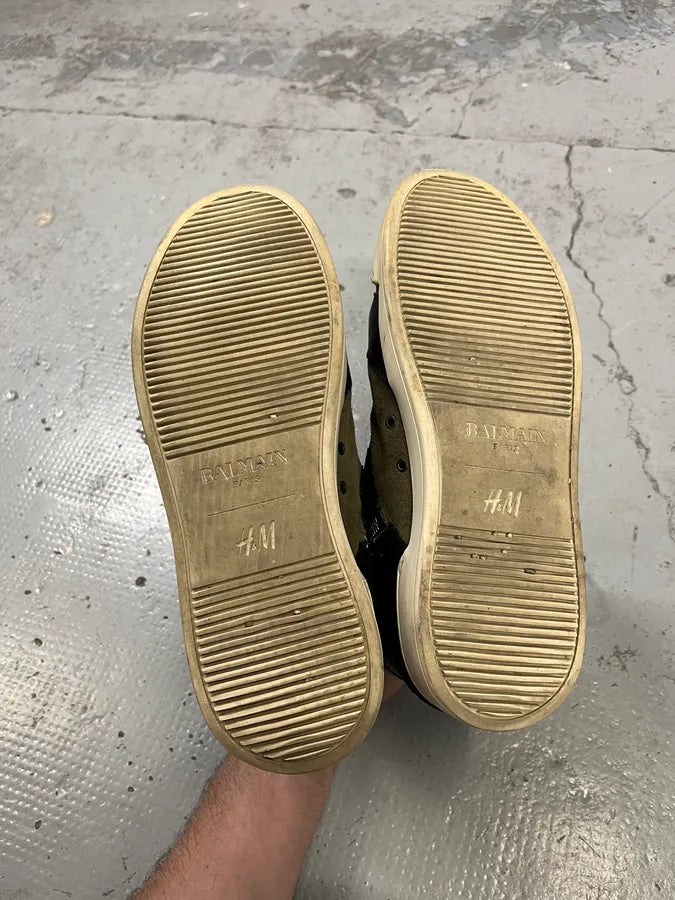 2015 Balmain H&M Khaki Suede Lace-Up Sneakers cIxLSXg 5