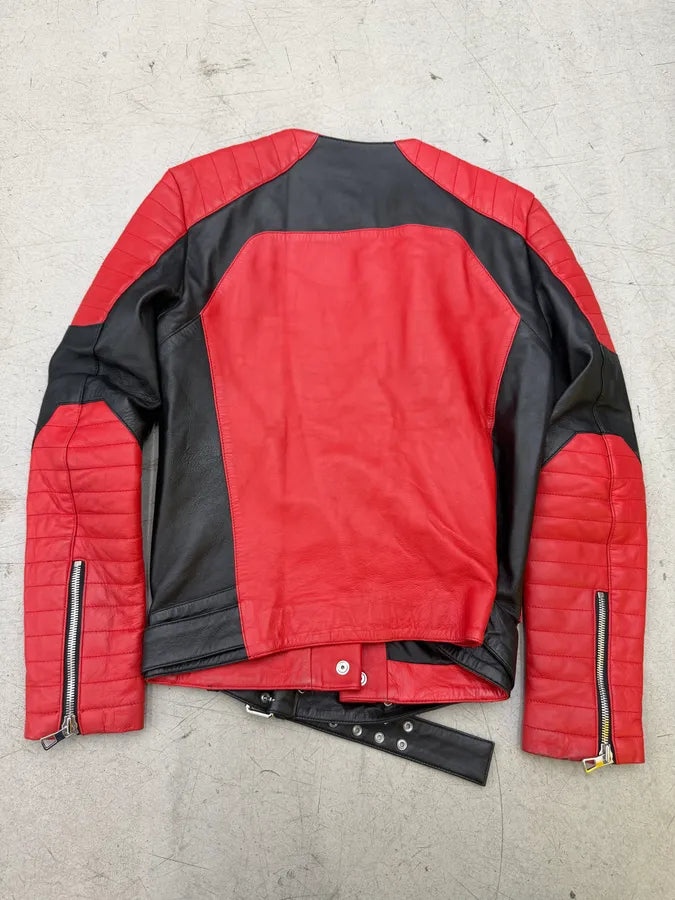 2015 Balmain H&M Red Leather Perfecto Biker Jacket NFHIecE 3