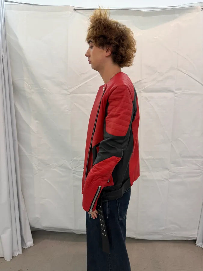 2015 Balmain H&M Red Leather Perfecto Biker Jacket NFHIecE 6
