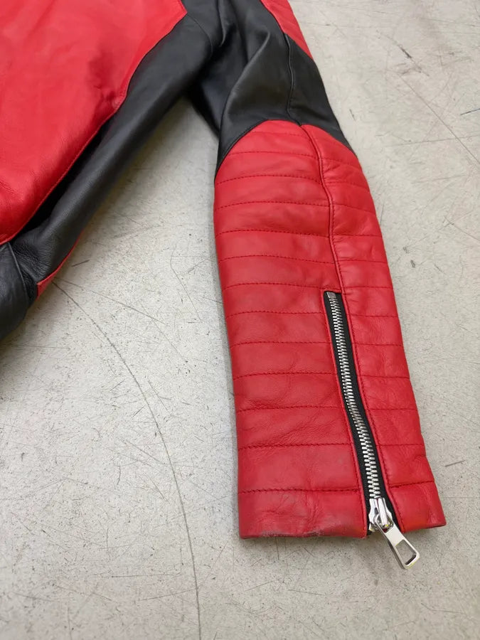 2015 Balmain H&M Red Leather Perfecto Biker Jacket NFHIecE 9