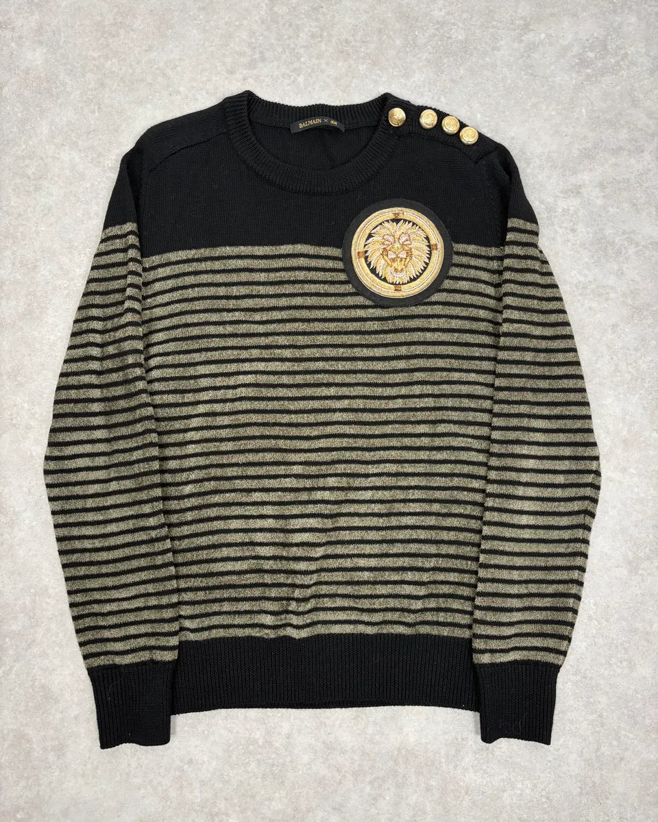 2015 Balmain H&M Striped Signature Buttoned Sweater HTIbXrP 0