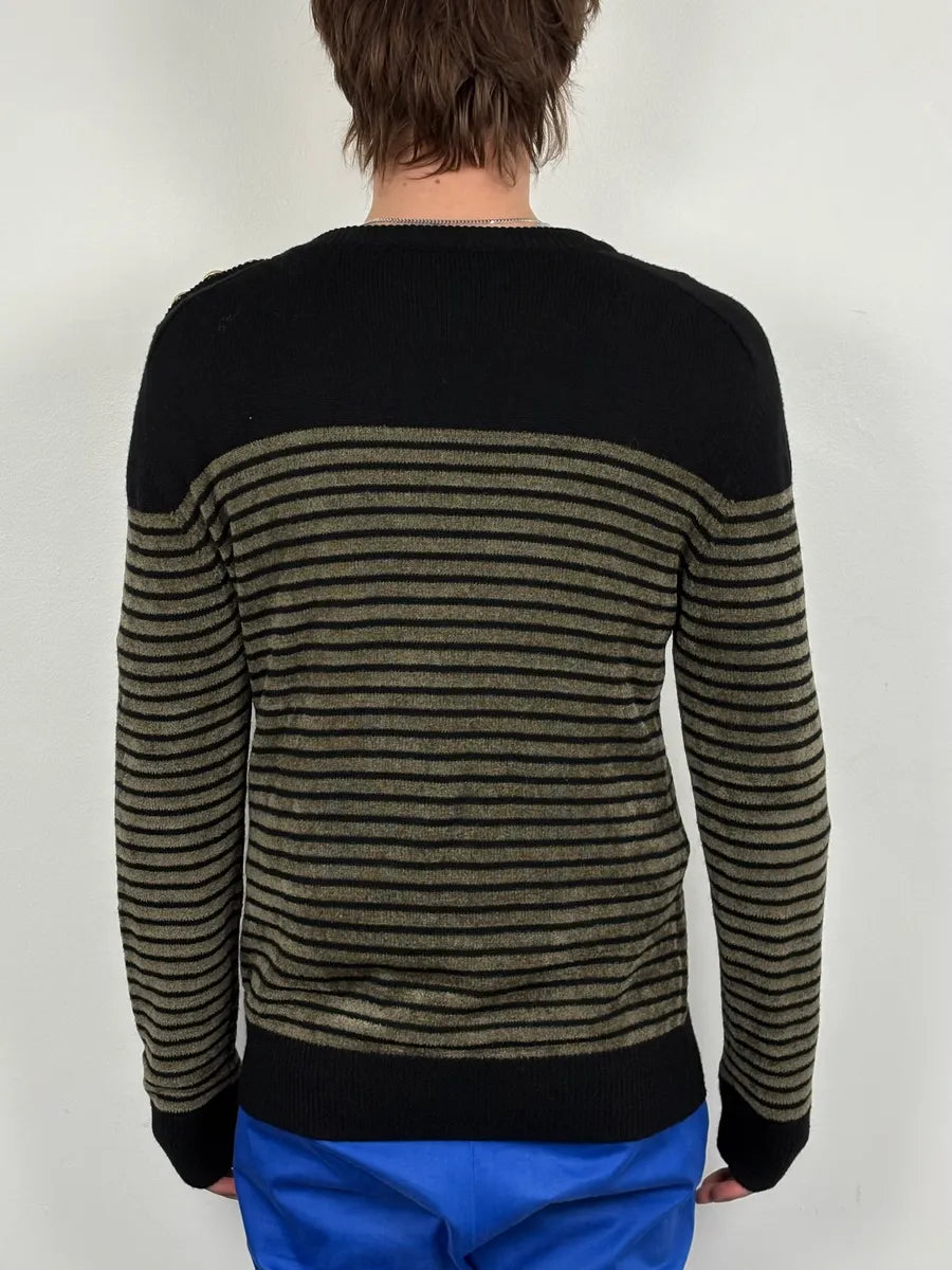 2015 Balmain H&M Striped Signature Buttoned Sweater HTIbXrP 2