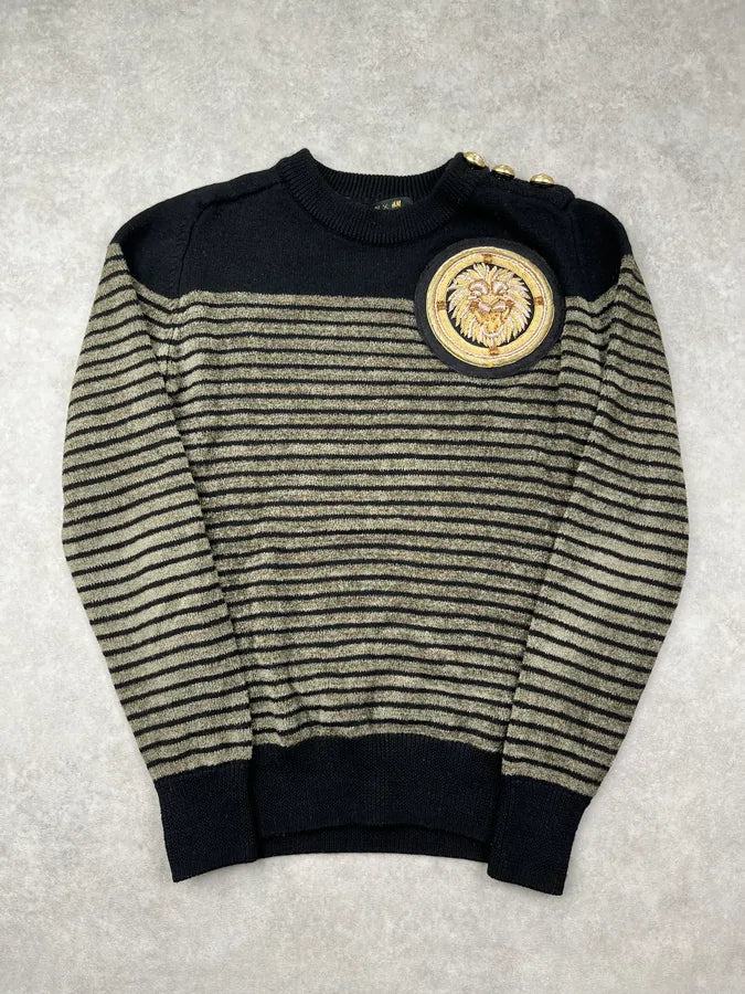 2015 Balmain H&M Striped Signature Buttoned Sweater ipBqStP 0