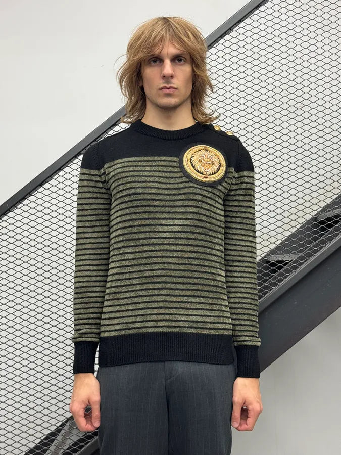 2015 Balmain H&M Striped Signature Buttoned Sweater ipBqStP 1