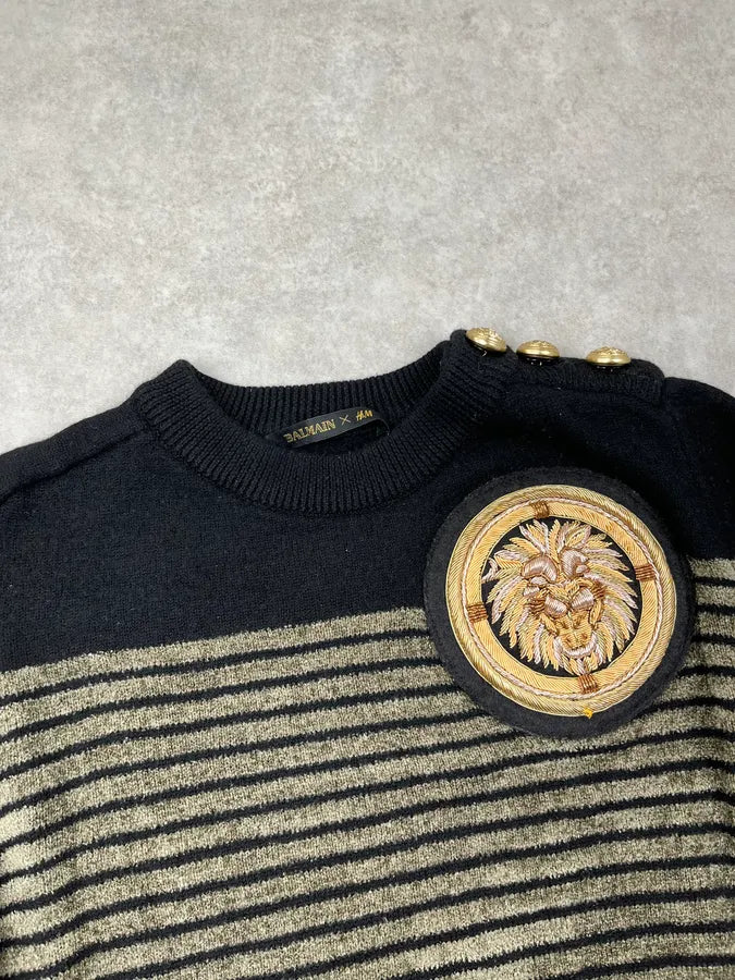 2015 Balmain H&M Striped Signature Buttoned Sweater ipBqStP 4