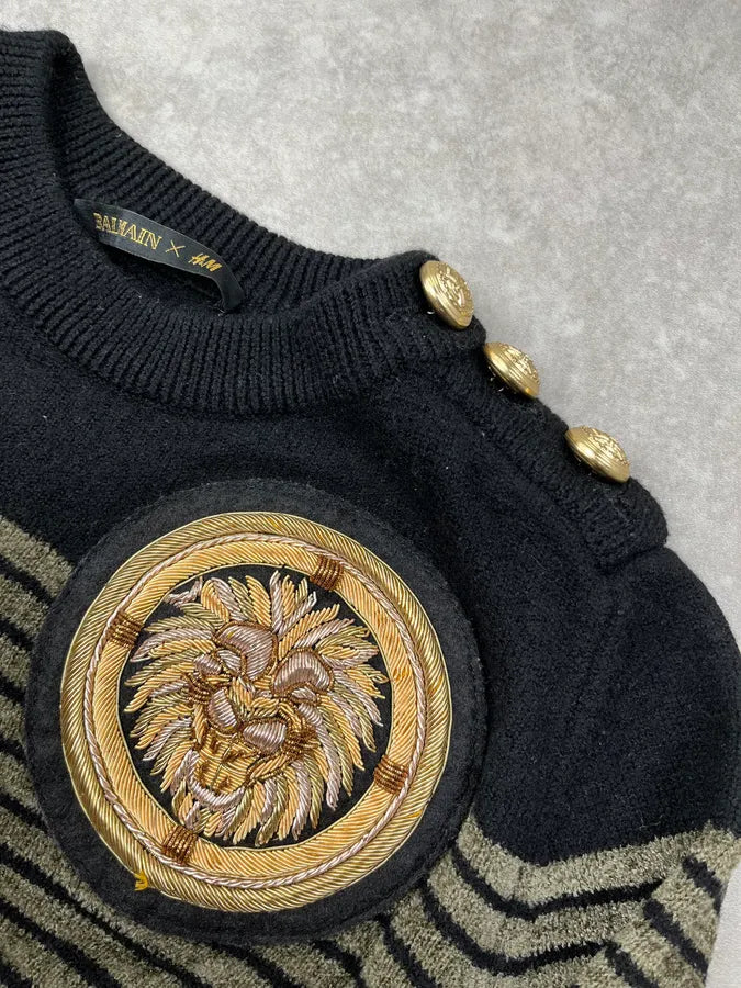 2015 Balmain H&M Striped Signature Buttoned Sweater ipBqStP 6