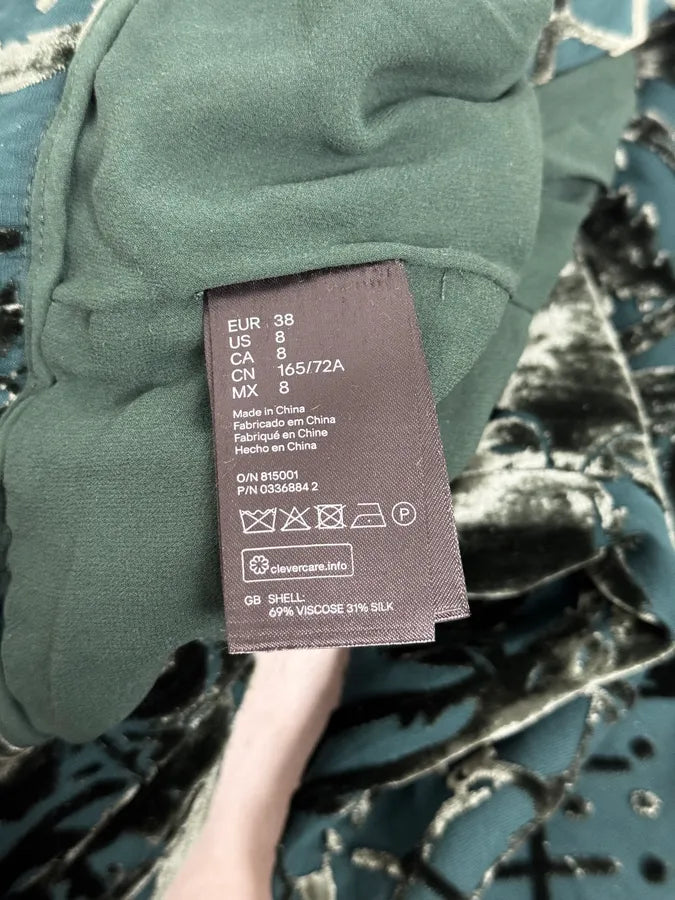 2015 Balmain H&M Velvet Floral Green & Black Pants UvwxZao 9