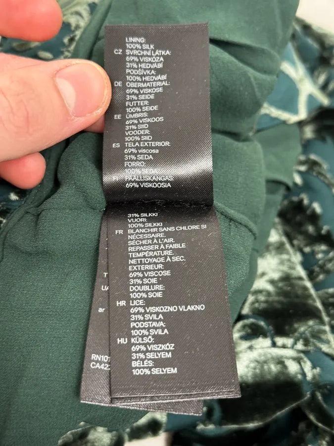 2015 Balmain H&M Velvet Floral Green & Black Pants UvwxZao 10