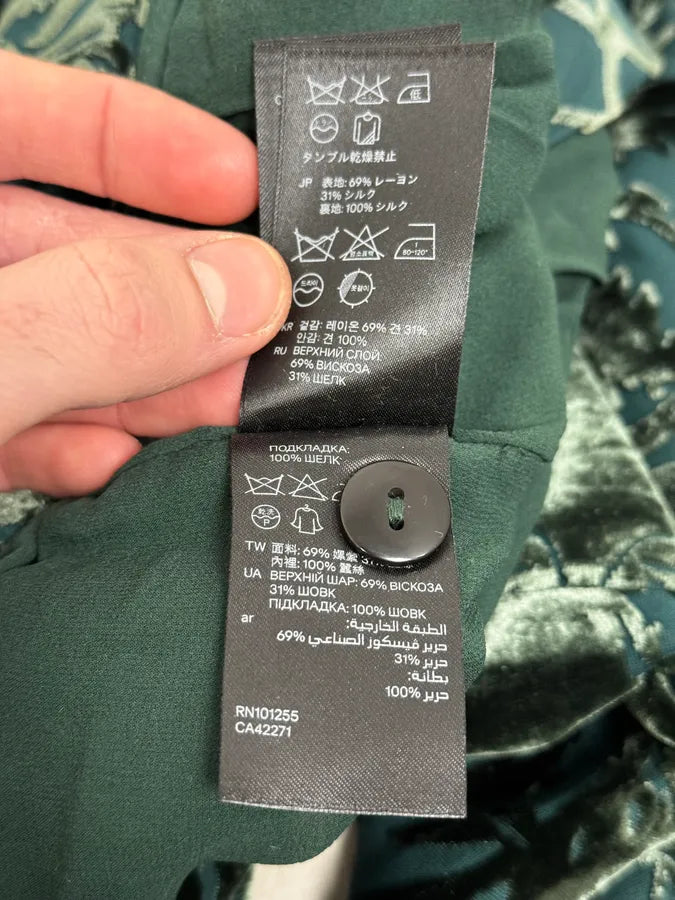 2015 Balmain H&M Velvet Floral Green & Black Pants UvwxZao 11