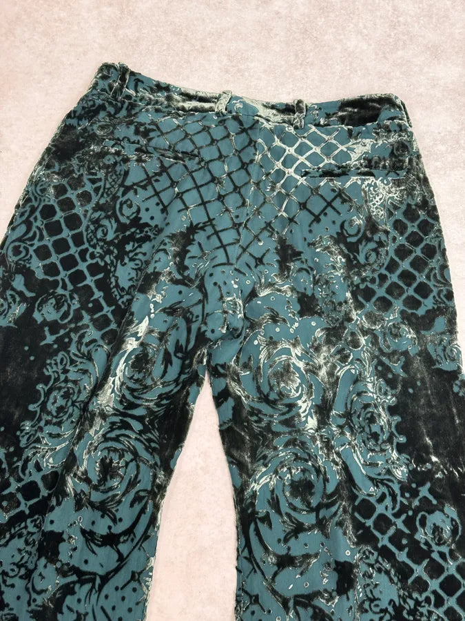 2015 Balmain H&M Velvet Floral Green & Black Pants UvwxZao 6