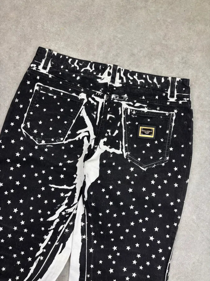 2010s Dolce & Gabbana Black & White Trompe LOeil Star Print Jeans QhNUdwc 6