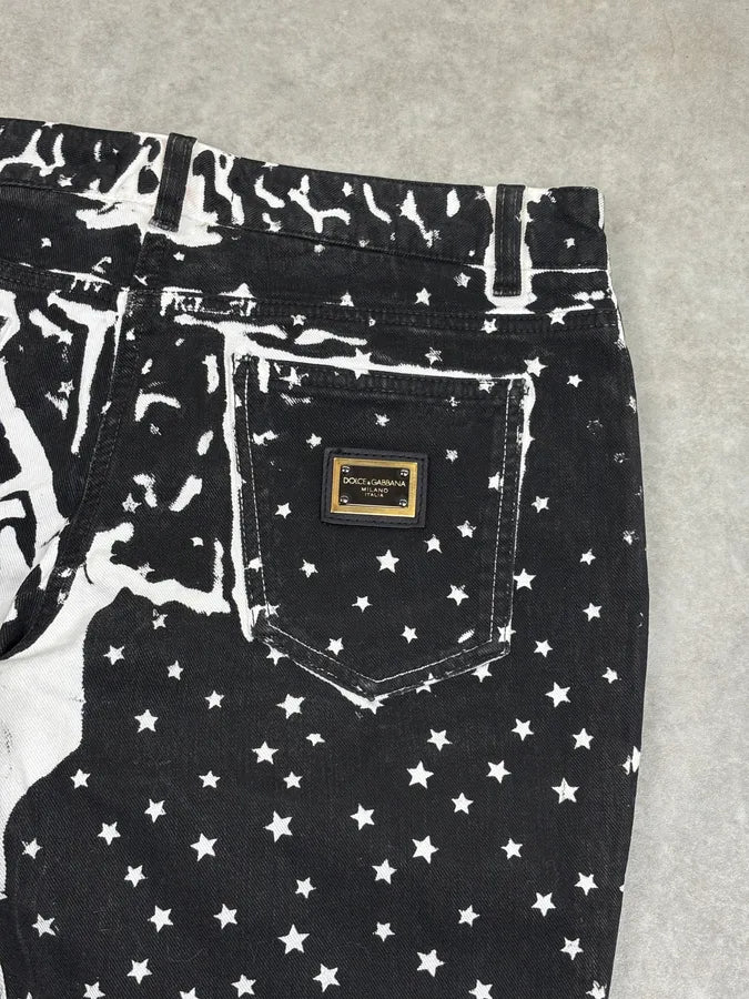 2010s Dolce & Gabbana Black & White Trompe LOeil Star Print Jeans QhNUdwc 7