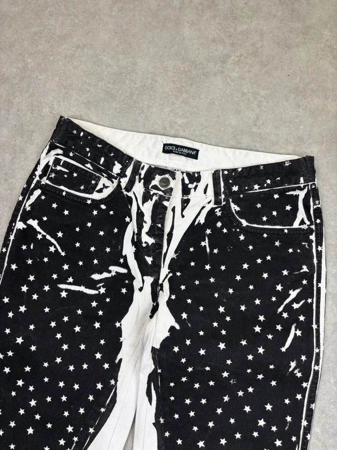 2010s Dolce & Gabbana Black & White Trompe LOeil Star Print Jeans QhNUdwc 4
