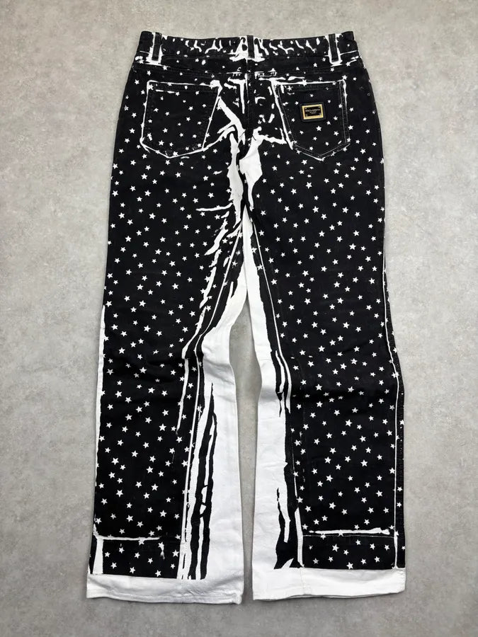 2010s Dolce & Gabbana Black & White Trompe LOeil Star Print Jeans QhNUdwc 5