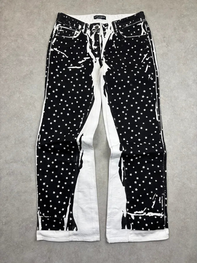 2010s Dolce & Gabbana Black & White Trompe LOeil Star Print Jeans QhNUdwc 0