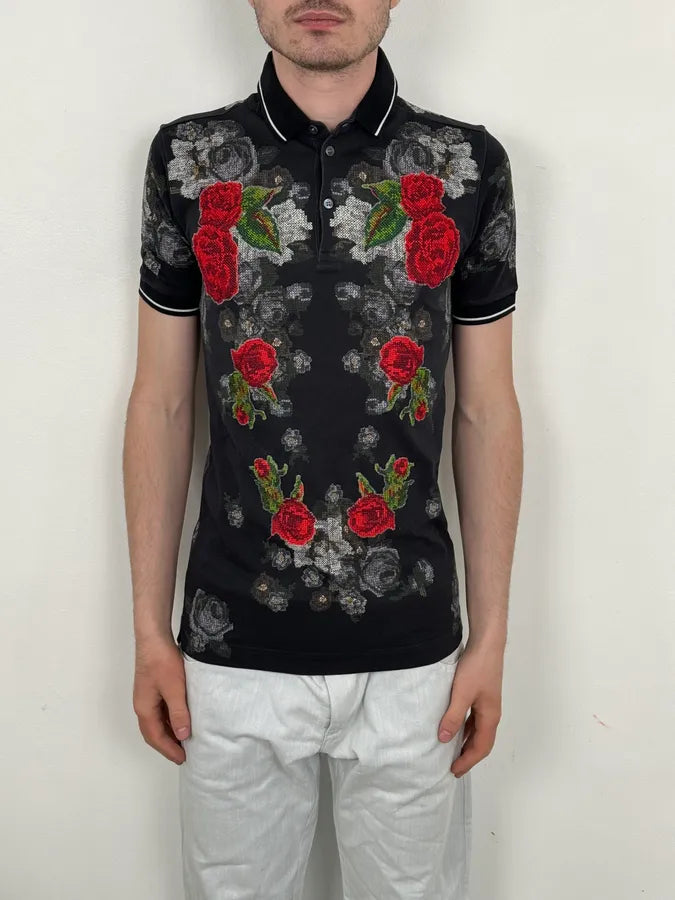 2010s Dolce & Gabbana Black Polo Cotton Floral Embroidered  AMDqKuG 1