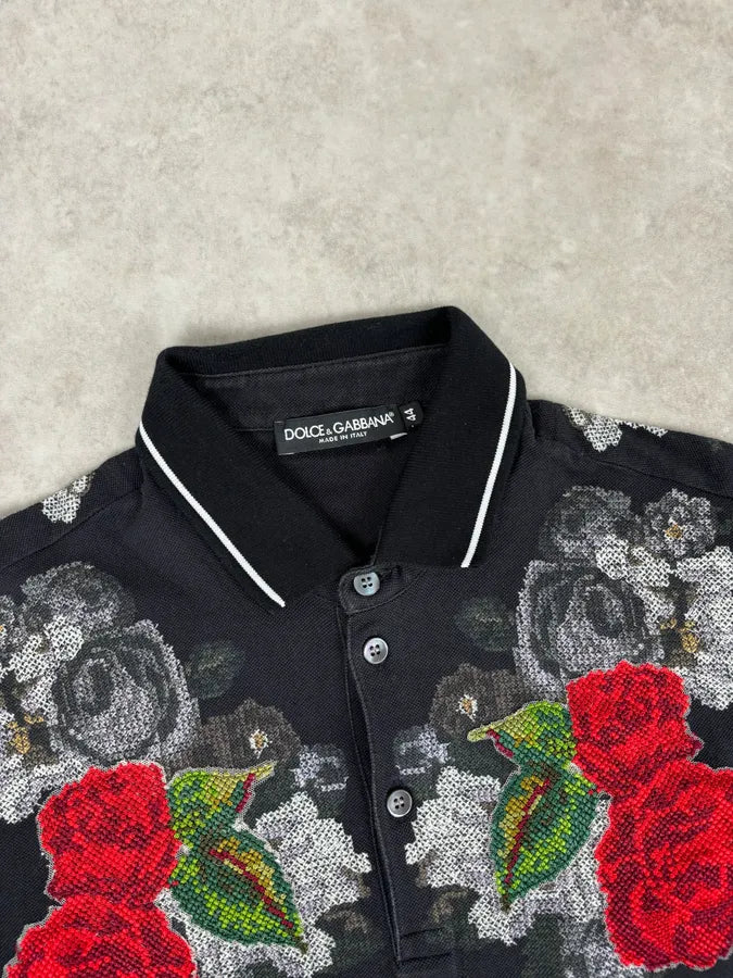 2010s Dolce & Gabbana Black Polo Cotton Floral Embroidered  AMDqKuG 3