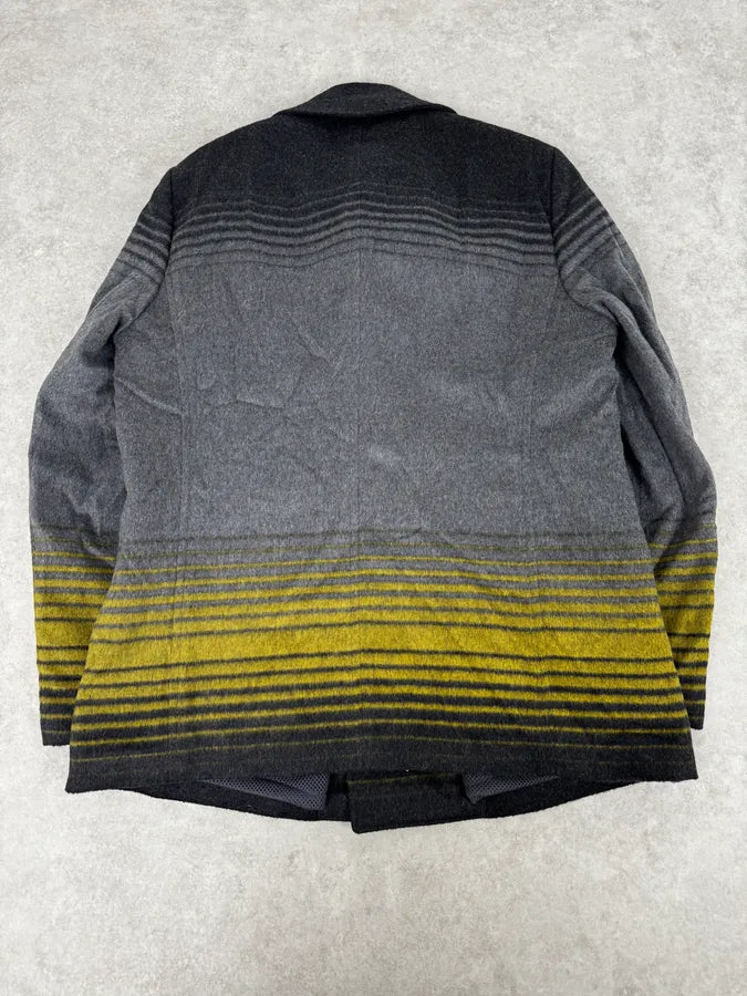 FW2013 Emporio Armani Grey Gradient Striped Yellow Duffle Coat iNDxgDA 3