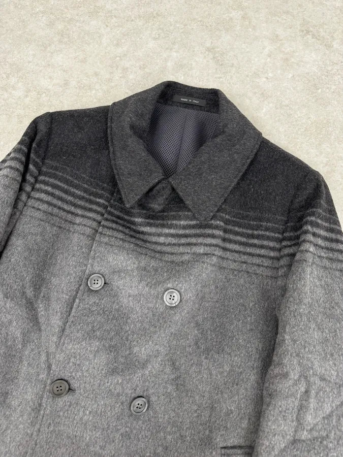 FW2013 Emporio Armani Grey Gradient Striped Yellow Duffle Coat iNDxgDA 5