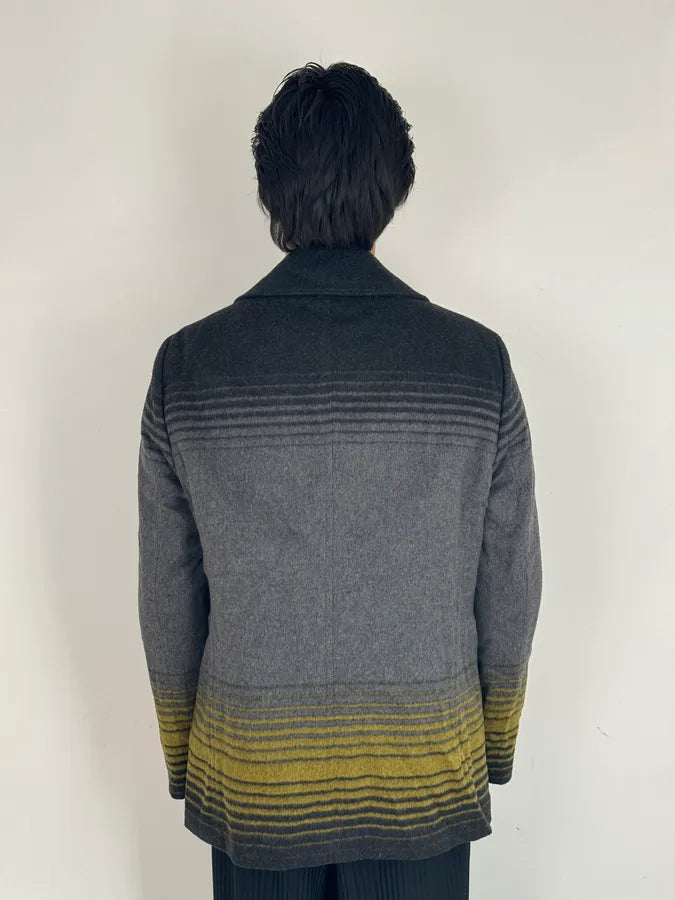 FW2013 Emporio Armani Grey Gradient Striped Yellow Duffle Coat iNDxgDA 2