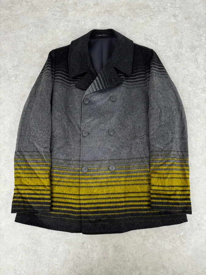 FW2013 Emporio Armani Grey Gradient Striped Yellow Duffle Coat iNDxgDA 0