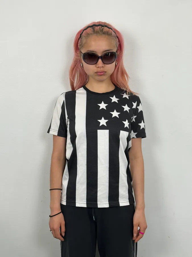 SS2015 Givenchy Black Cotton American Flag Striped T-Shirt eEdweMR 1