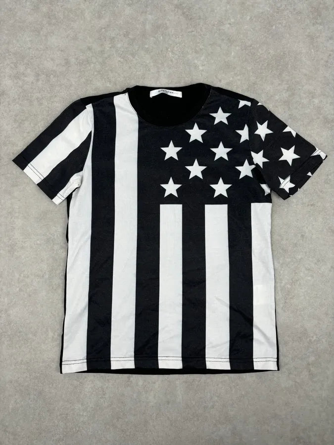 SS2015 Givenchy Black Cotton American Flag Striped T-Shirt eEdweMR 0