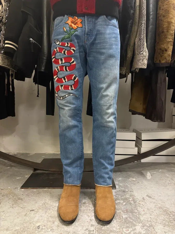 2016 Gucci Snake Emboired Denim Jeans CLoUytK 0