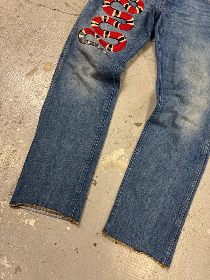 2016 Gucci Snake Emboired Denim Jeans CLoUytK 5