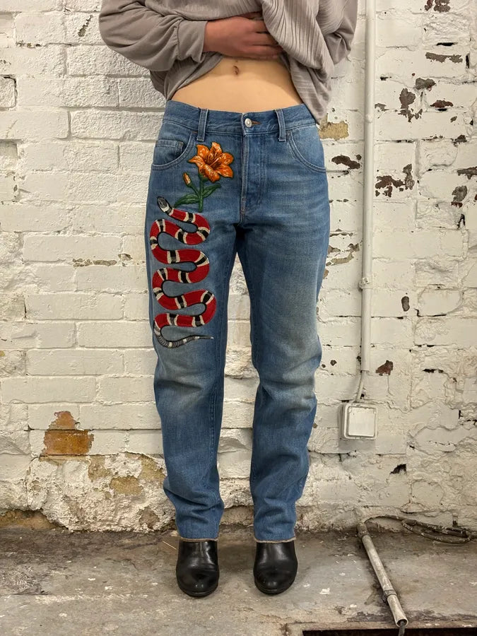 2016 Gucci Snake Emboired Denim Jeans CLoUytK 8